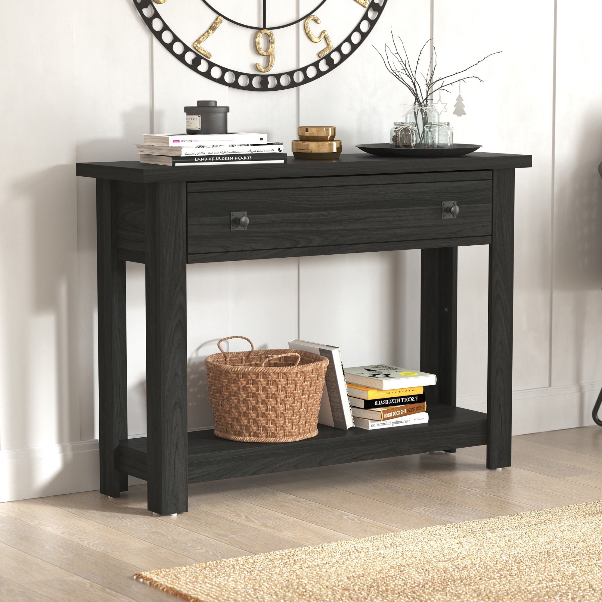 Coover Wood Console Table with 1 Drawer, Black