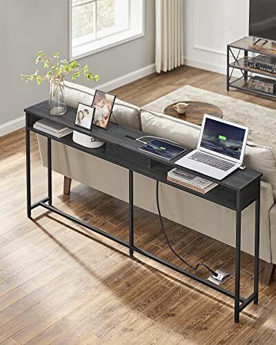 Narrow Console Table 70.9 Inch Sofa Table With 2 Outlet And 2 Usb Ports Long Ent