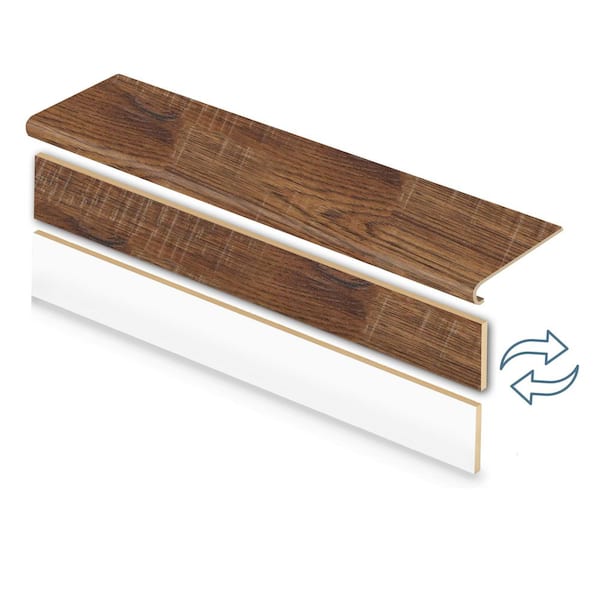 Distressed Brown Hickory 47in.Lx12.15in.Wx1.69in.T Laminate Stair Tread and Reversible Riser Kit Adhesive