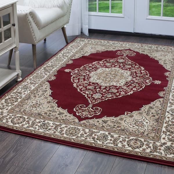 Bazaar Emy Red/Ivory 8 ft. x 10 ft. Medallion Area Rug