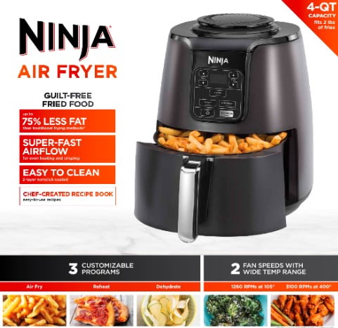 Ninja 4QT Air Fryer, Black, AF100WM