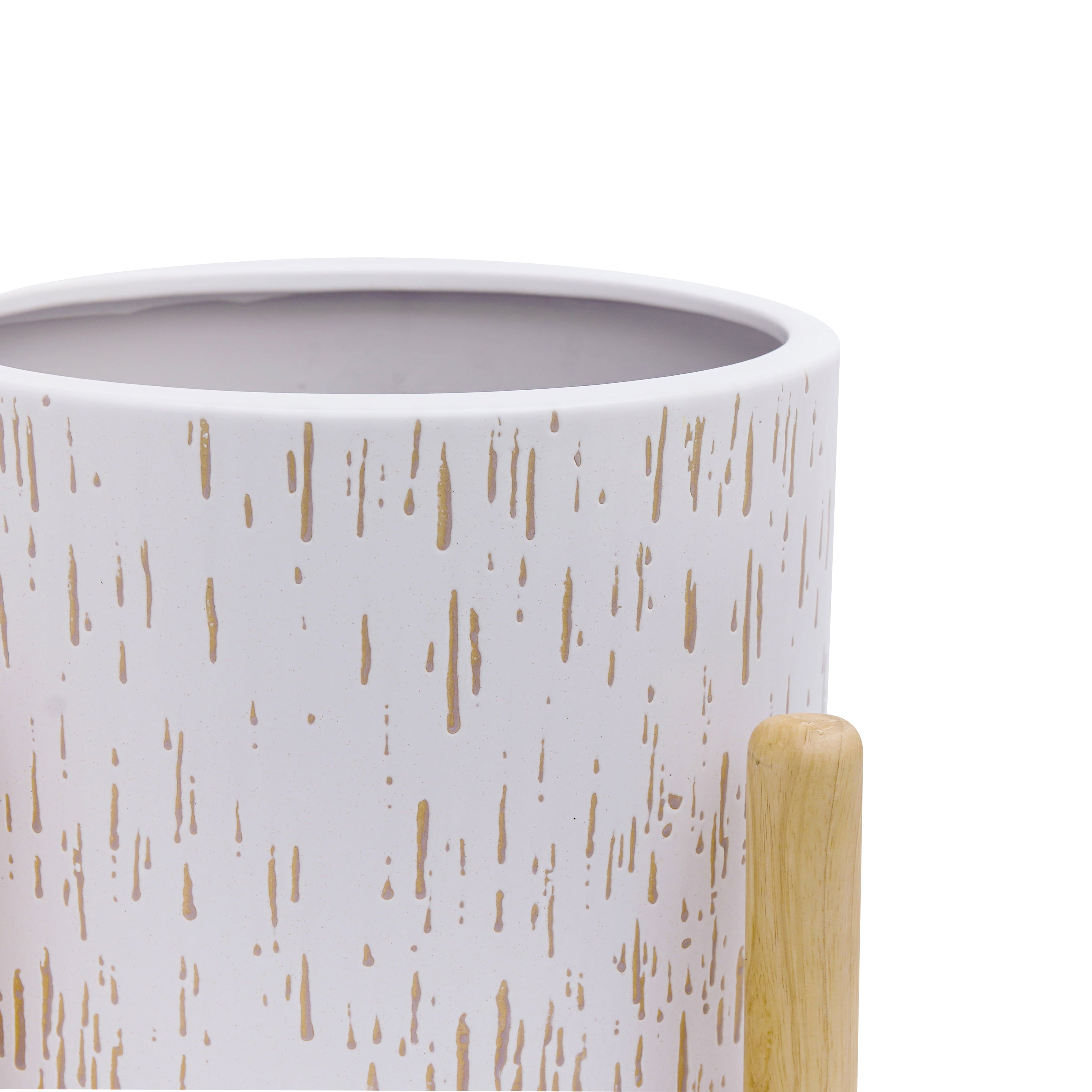 Better Homes & Gardens Ceramic Round Ceramic and Wood Planter & Stand Set