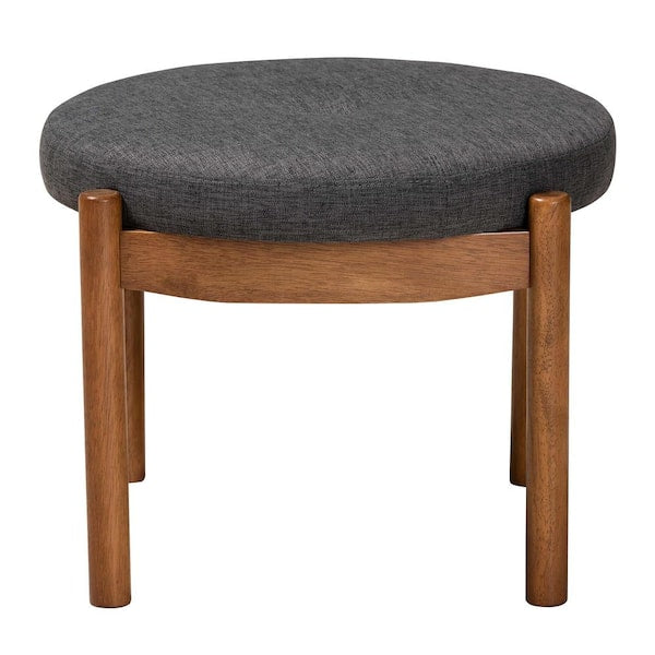 Iliana Dark Grey and Walnut Brown Fabric Ottoman Footstool
