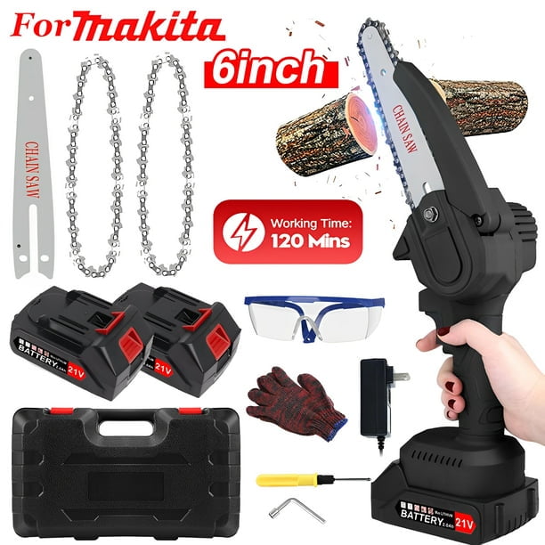 Mini Chainsaw Cordless with 2 Battery 2 Chain, Tanbaby 6 inch Handheld Pure Copper Motor Chain Saw Kit for Wood-Cutting