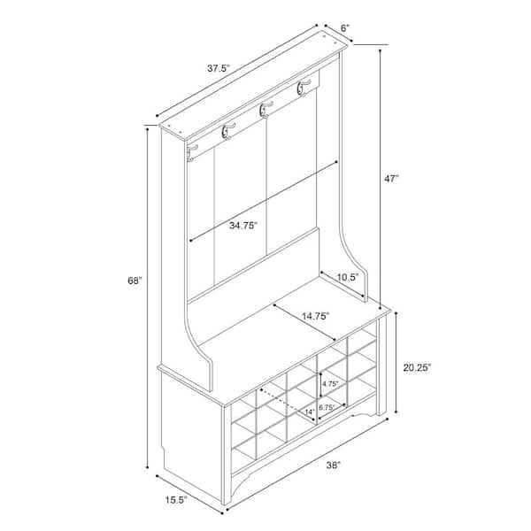 White Hall Tree with Shoe Storage