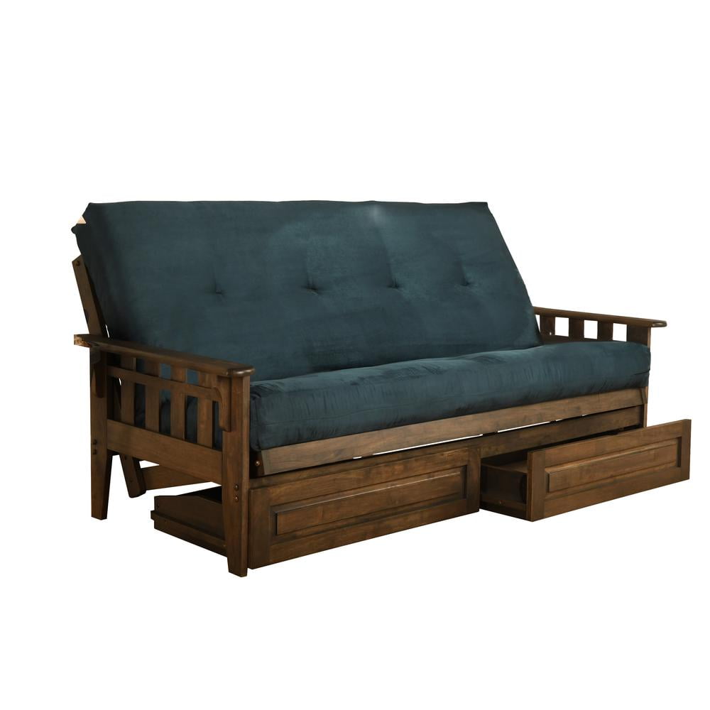 Kodiak Furniture Tucson Frame-Rustic Walnut Finish-Suede Navy Mattress