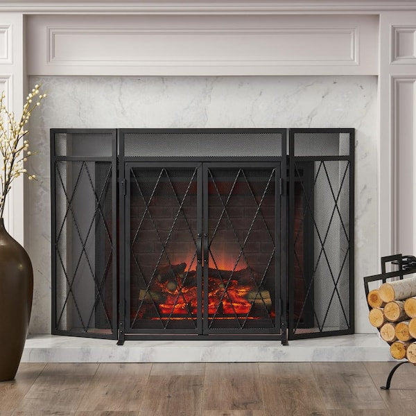Blyfield Matte Black Metal 3-Panel Fireplace Screen