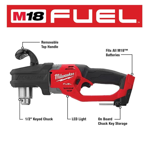 M18 FUEL GEN II 18-Volt Lithium-Ion Brushless Cordless 1/2 in. Hole Hawg Right Angle Drill with M18 FUEL Hackzall