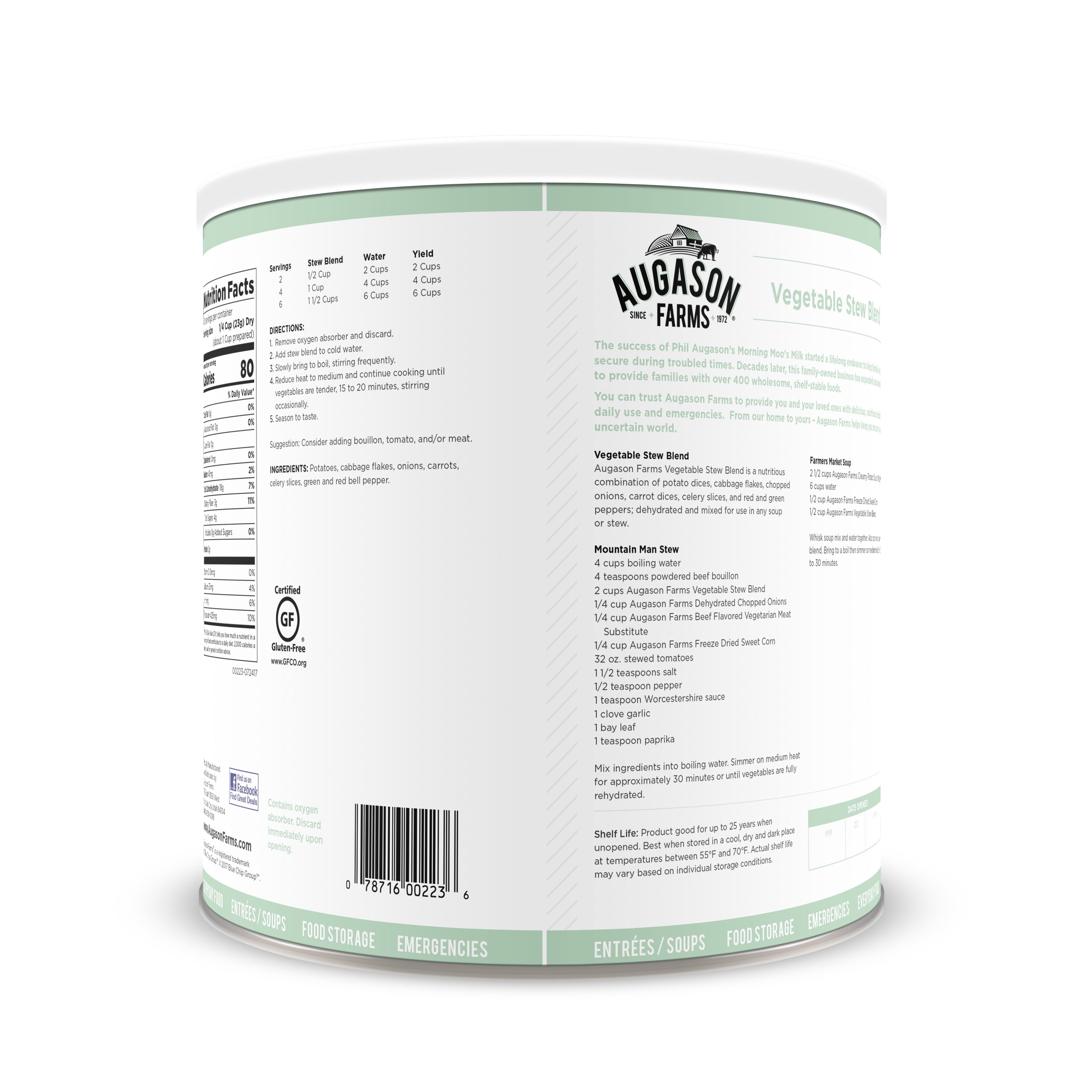 Augason Farms Vegetable Stew Blend 2 lbs .5 oz No. 10 Can