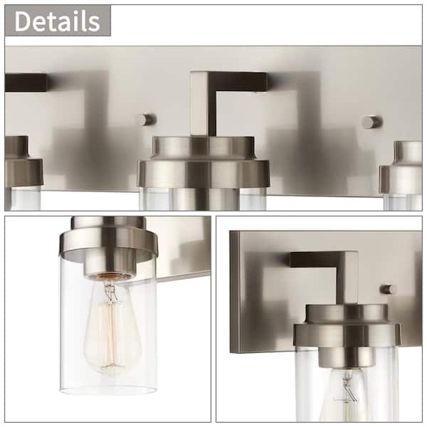 21.5 in. 3-Light Brushed Nickel Vanity Light with Clear Glass Shade