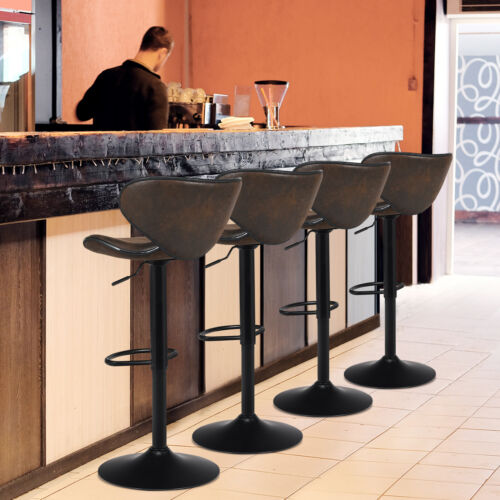 Costway Set of 4 Adjustable Bar Stools Swivel Bar Chairs Pub Kitchen Retro Brown
