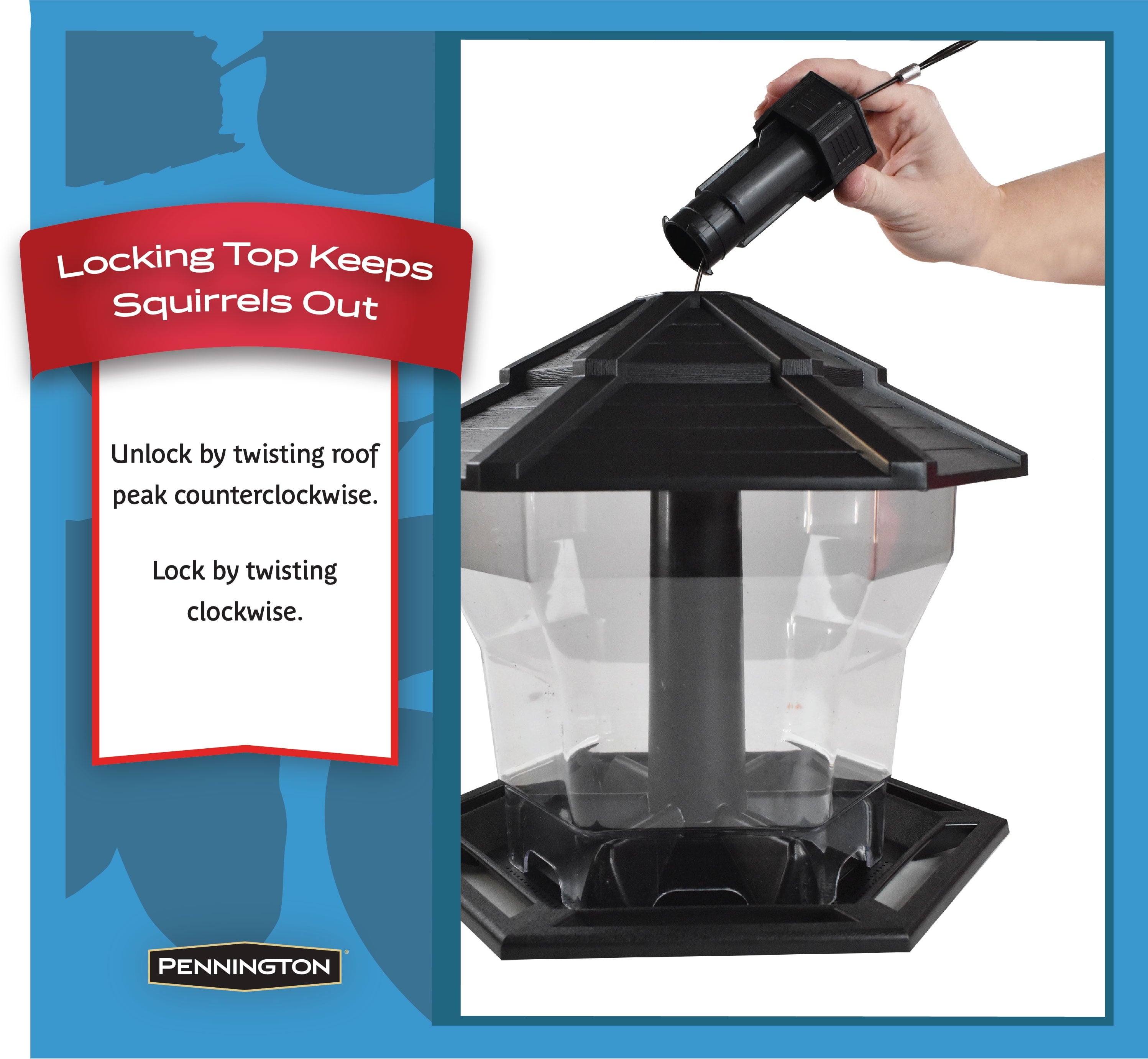 Pennington Black Plastic Hopper Cardinal Wild Bird Feeder, 6 lb. Capacity