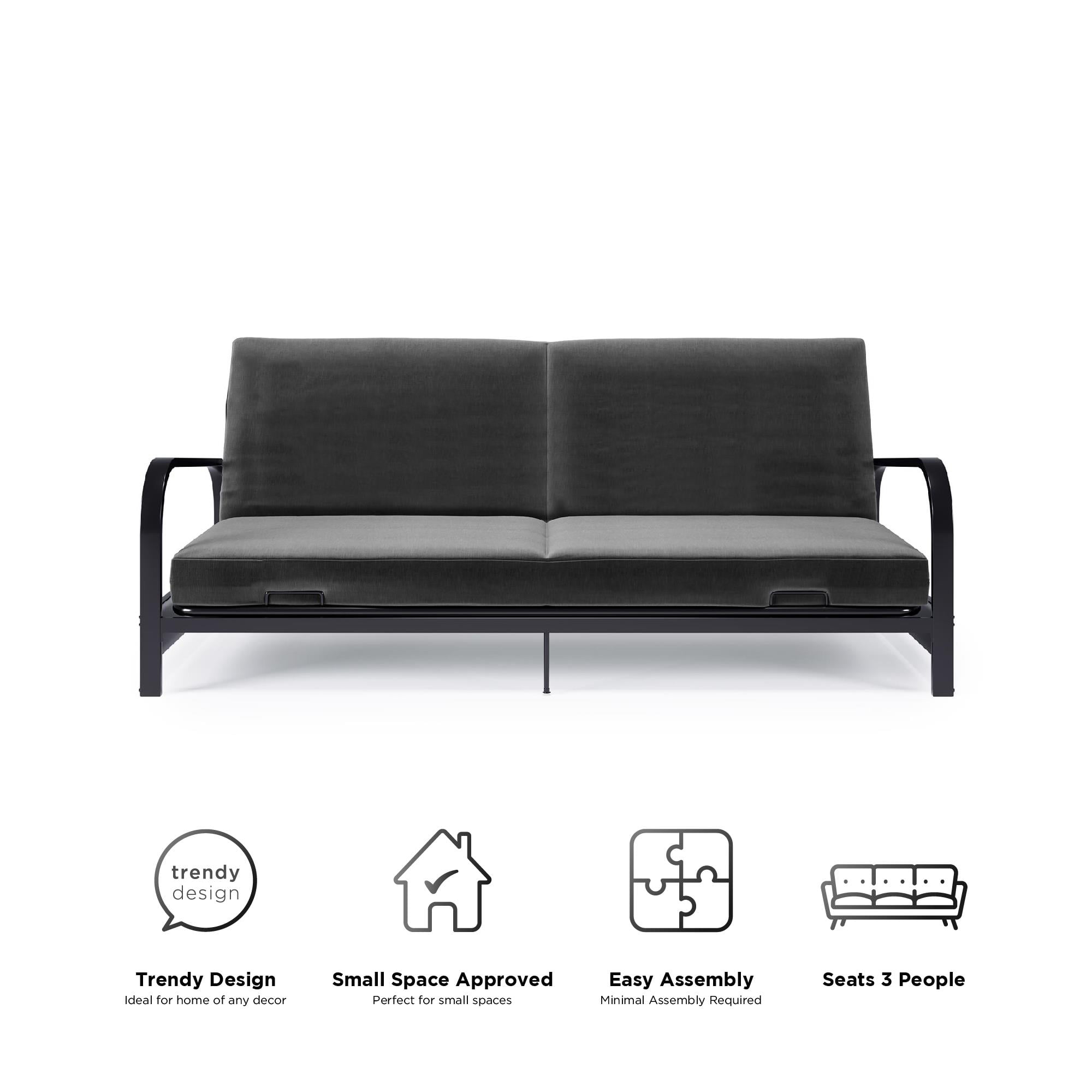 DHP College Metal Arm Futon, Black Frame with Gray Mattress