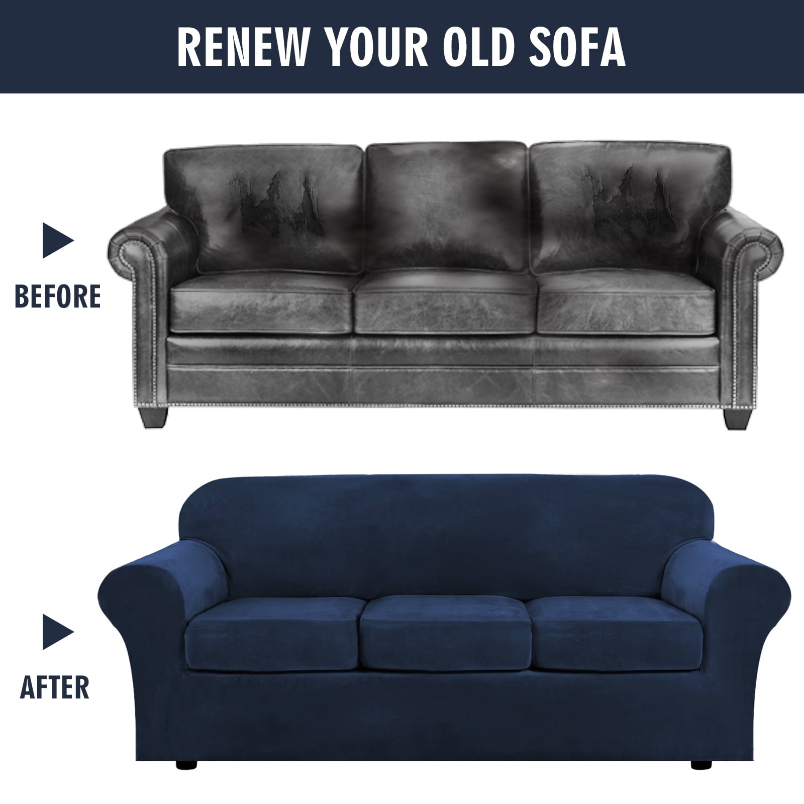 Topchances Velvet Plush 4 Piece Stretch Sofa Covers Couch Covers for 3 Cushion Couch 3 Seater Covers (Base Cover Plus 3 Individual Cushion Covers) Feature Thick Soft Stay in Place