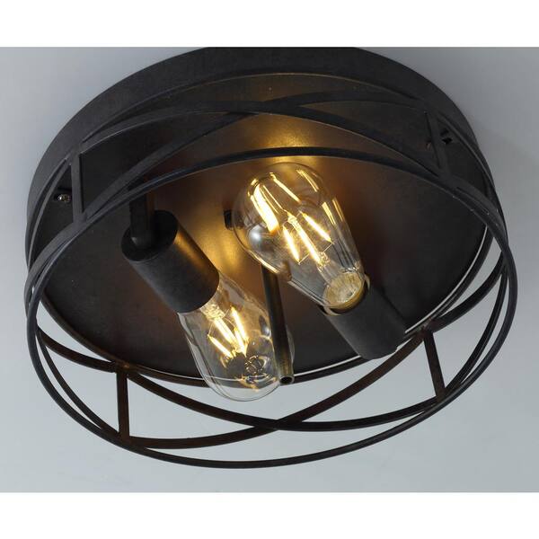 11.4 in. 2-Light Farmhouse Flush Mount Ceiling Light Fixture with Water Ripple Glass Shade