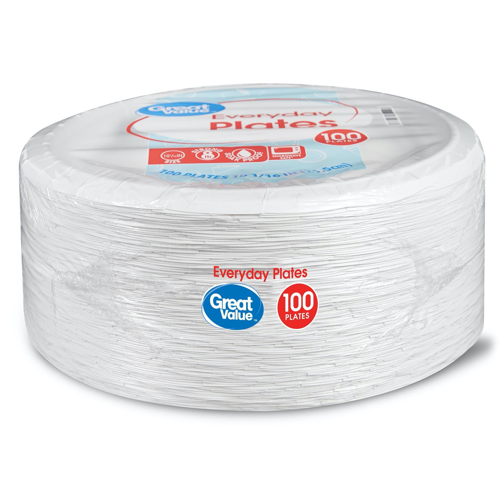 Great Value Everyday Strong, Soak Proof, Microwave Safe, Disposable Paper Plates, 10