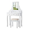 Gymax Vanity Set Makeup Dressing Table & Stool w/5 Drawers White