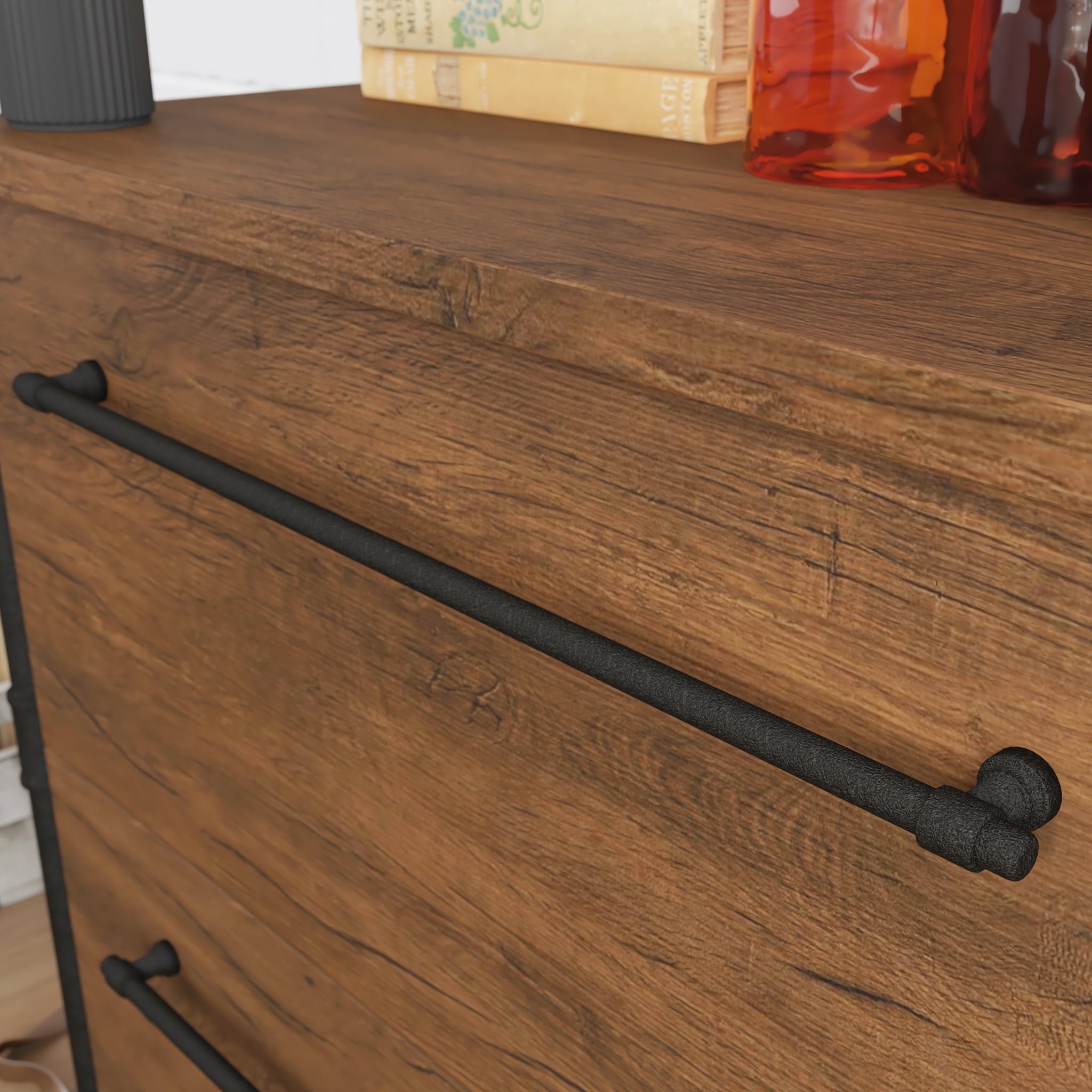 Sauder Iron City Industrial Interlocking 2 Drawer Lateral File Cabinet, Checked Oak Finish