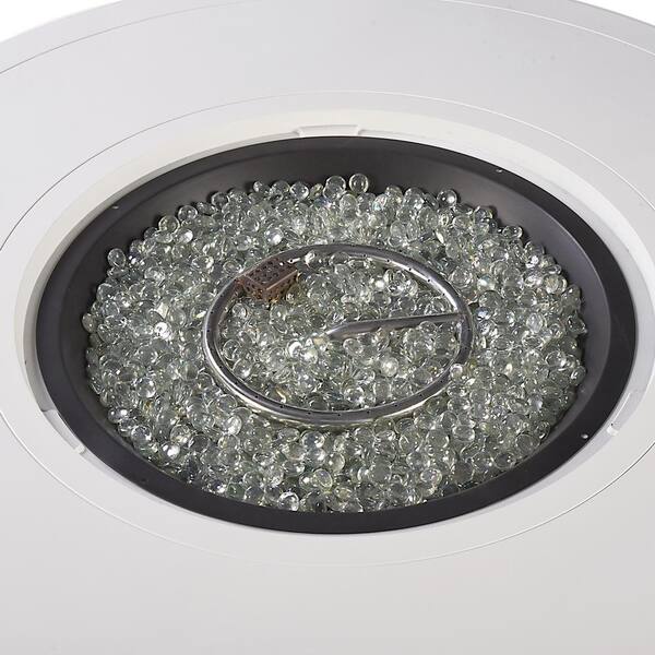 44 in. x 44 in. White Round Aluminum Propane Fire Pit Table with Glass Beads, 2 Covers, Lid, 55,000 BTUs