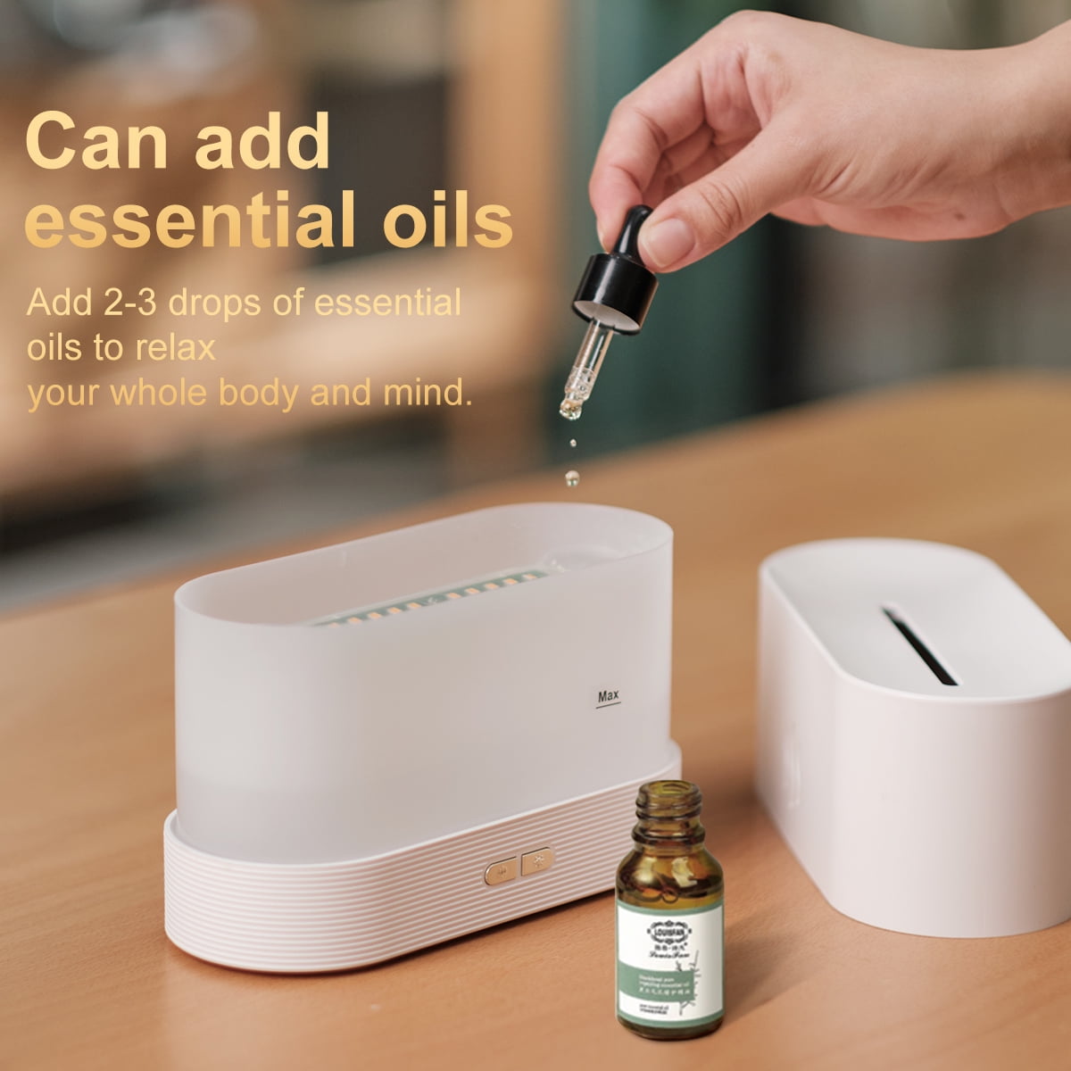 Durcord Ultrasonic Cool Mist Humidifier with 7 Colors Flame Lights,Essential Oil Diffuser,for Room,Black