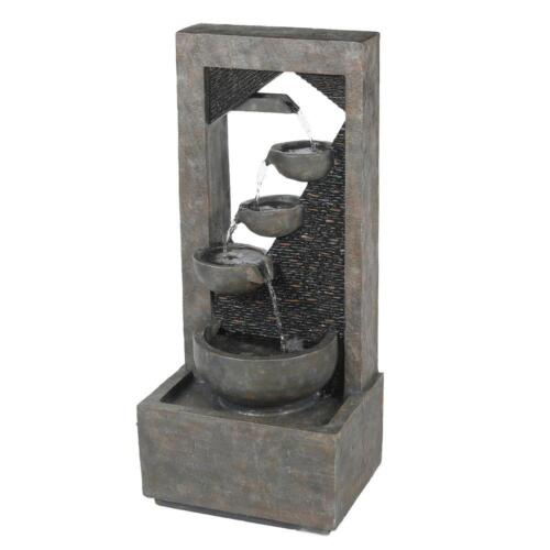 Weathered Brown Modern Cascading Cement Fountain with LED Lights