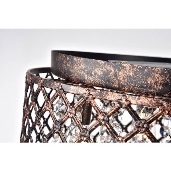 Clara 4-Lights Antique Copper Glam Flush Mount with Lattice Drum Shade and Clear Glass Hanging Crystals