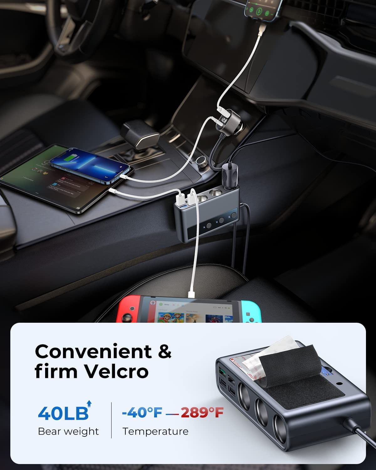 JOYROOM 3 Socket Car Cigarette Lighter Adapter, 154W PD & QC 3.0 Fast USB Car Charger, 12V/24V DC Outlet Cigarette Lighter Splitter with Individual Switches for All Car Devices