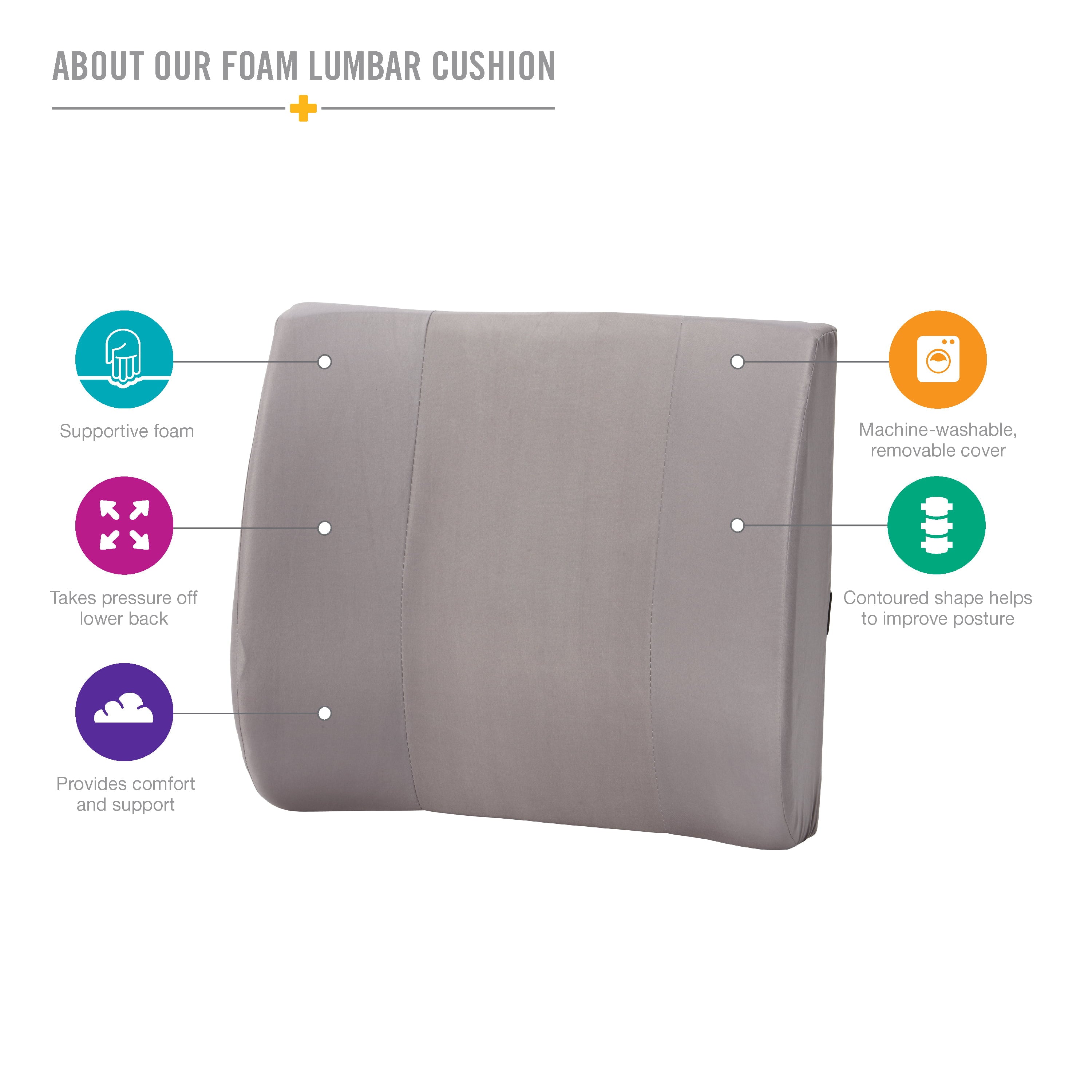 Duro-Med Contour Foam Lumbar Back Support Cushion Pillow with Strap, Gray