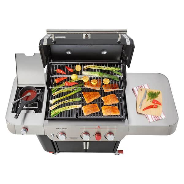 Genesis E-335 3-Burner Propane Gas Grill in Black with Side Burner