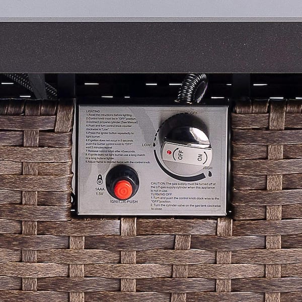 57 in. Brown Rectangular Rattan Propane Gas Fire Pit Table 50,000 BTU with Ceramic Tabletop and Water-Resistant Cover