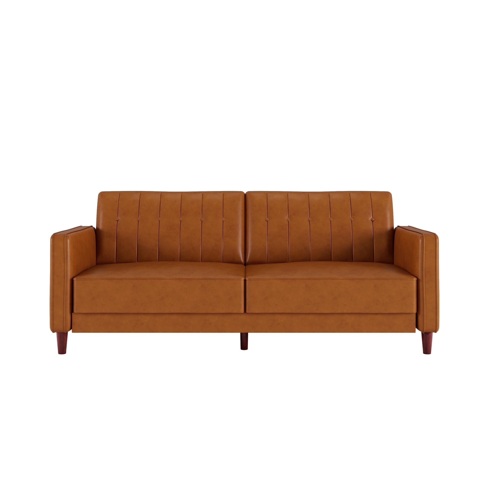 DHP Pin Tufted Transitional Futon and Sofa Bed, Camel Faux Leather