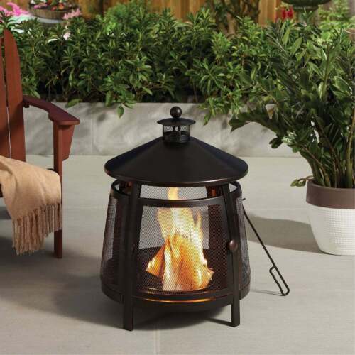 Wood Burning Round Standing 30 In. H. Outdoor Fireplace FP-51204 SIM Supply,