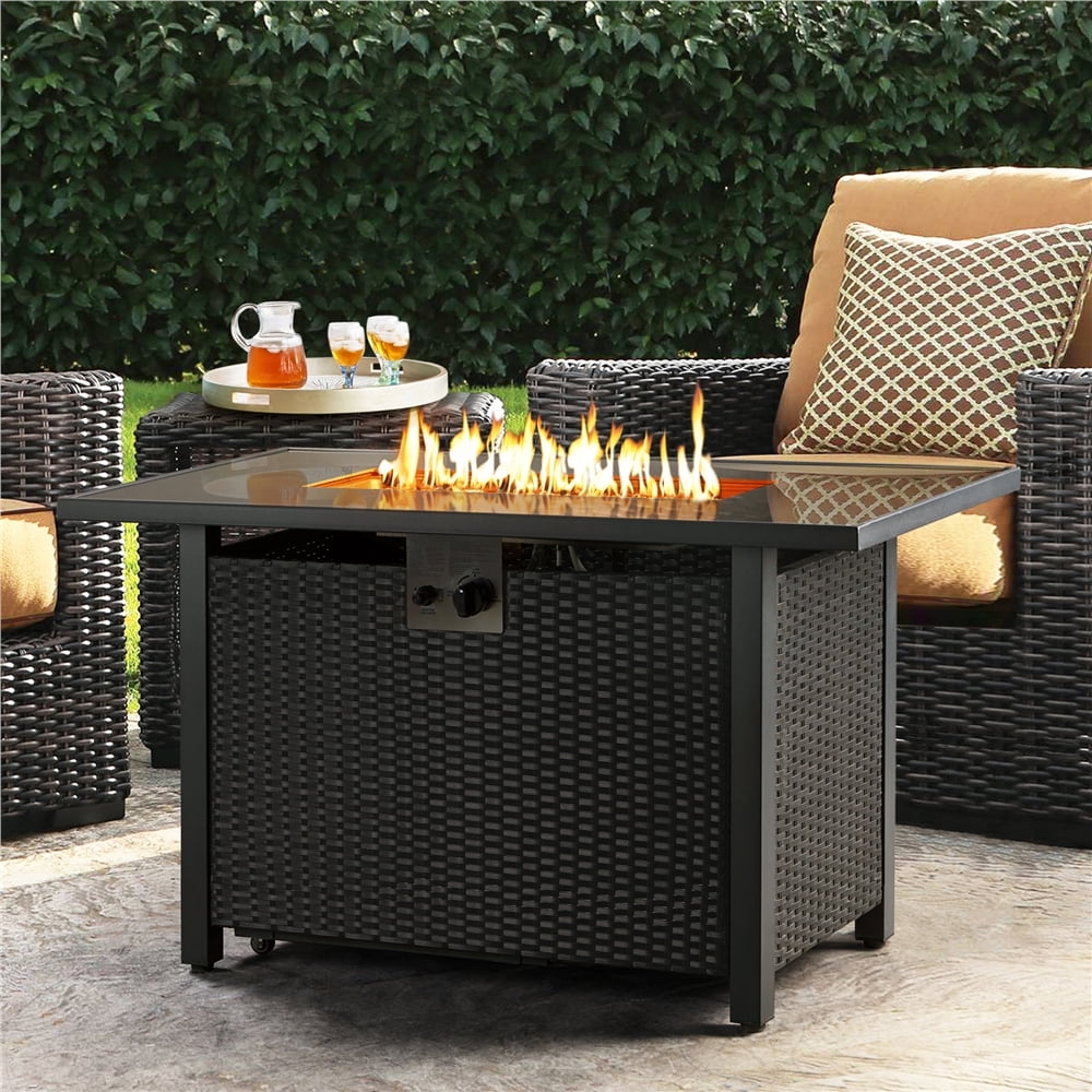 Topeakmart 43'' Propane Fire Pit Table with Tempered Glass Tabletop 50,000 BTU, Black