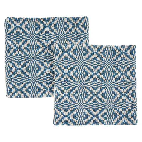 Avers Blue and White Geometric Zipper 18 in. x 18 in. Throw Pillow Cover (Set of 2)