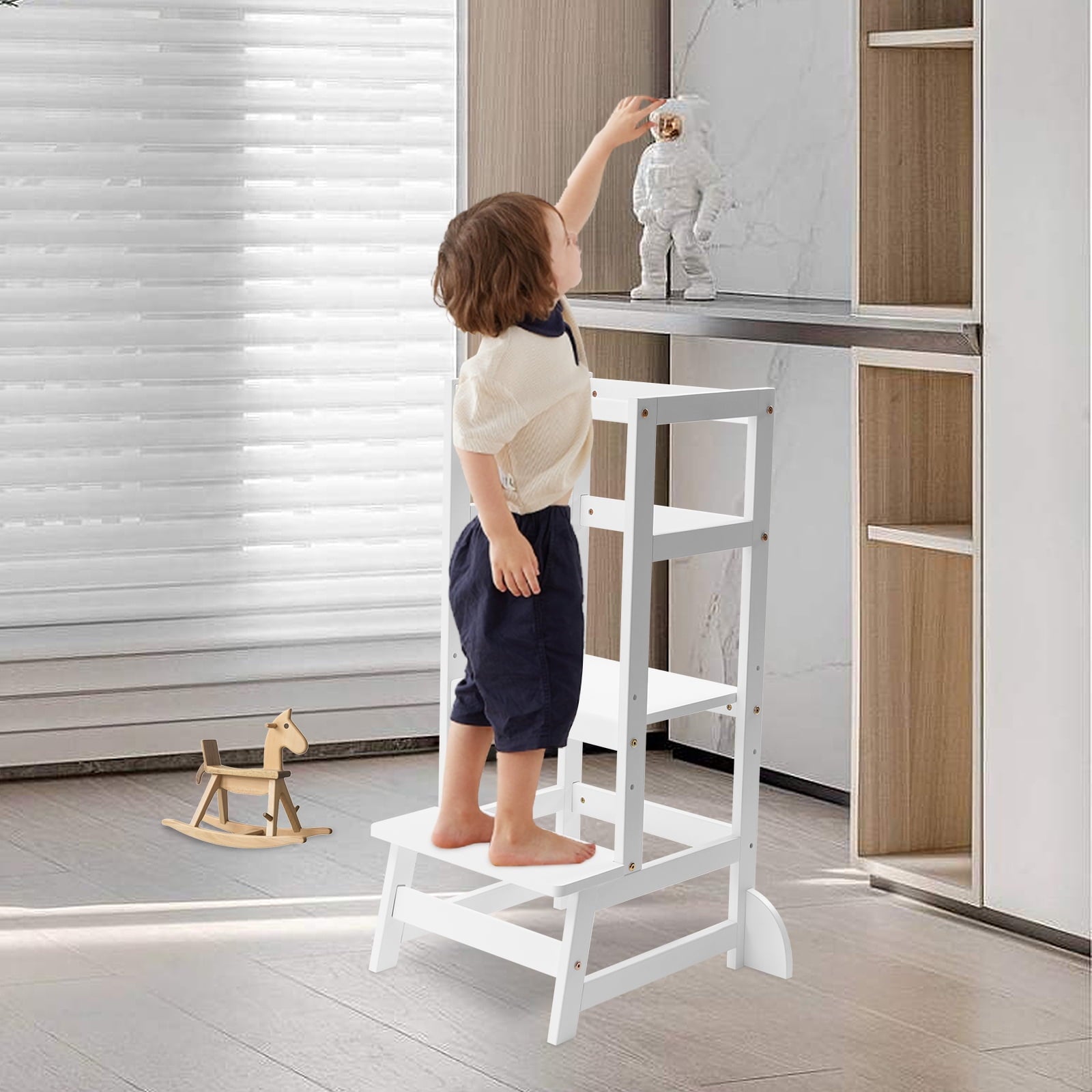 Kitchen Step Stool with Safety Rails Natural