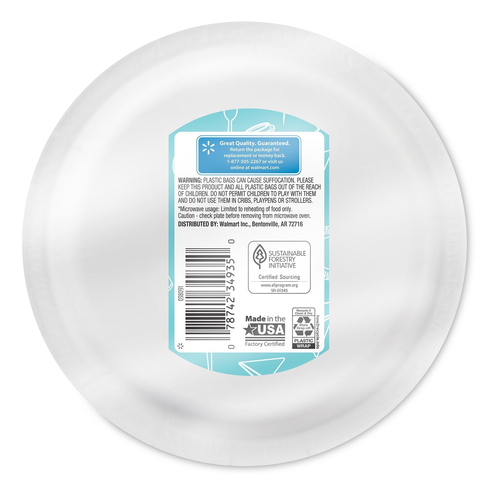 Great Value Everyday Strong, Soak Proof, Microwave Safe, Disposable Paper Plates, 8.5