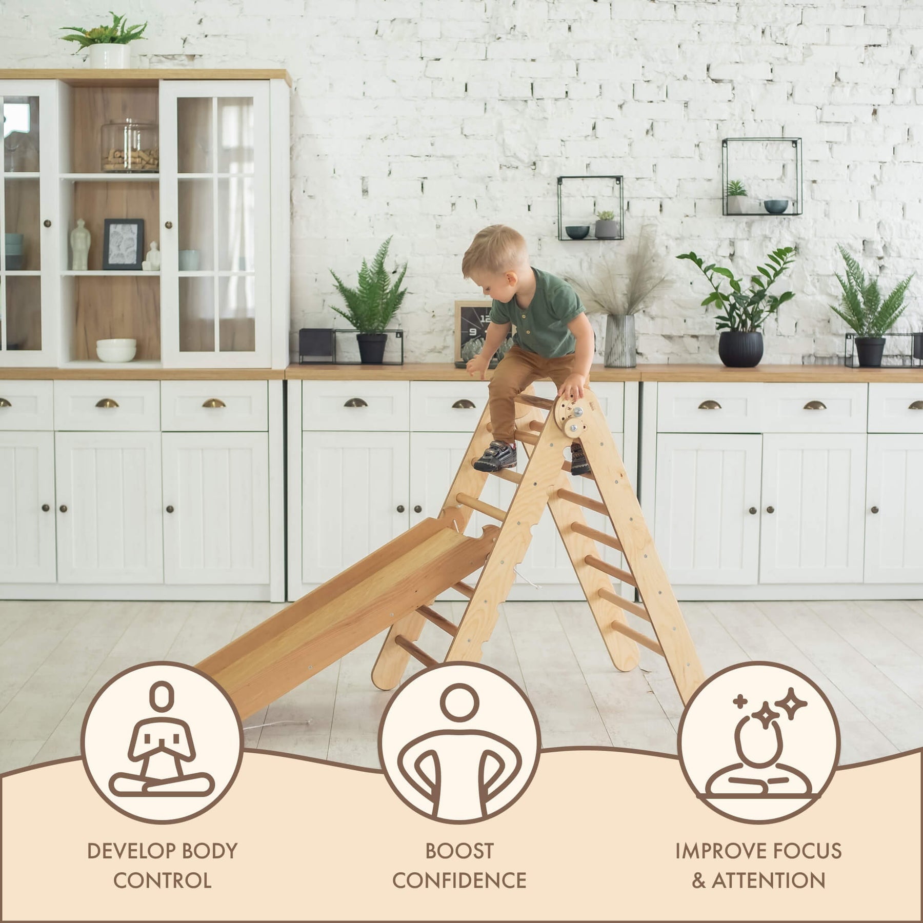 Toddler Indoor Play Equipment 2in1: Foldable Triangle Ladder and Slide/Climbing Board - Montessori Playground for Kids and Babies