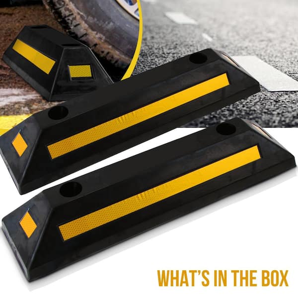 Vehicle Wheel Stop - Car and Truck Parking Curb Tire Stop, Heavy Duty Rubber Parking Tire Block (Set of 2)