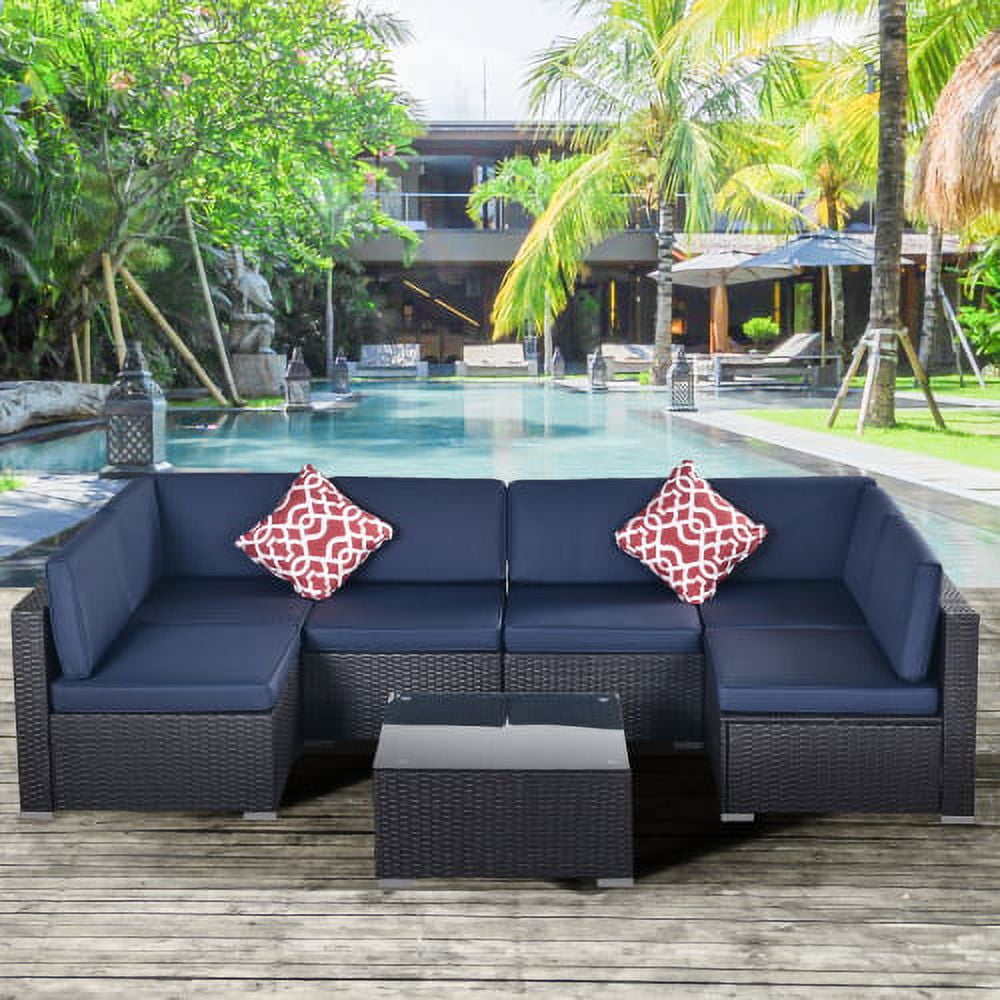 Highsound Patio Furniture Set Sofa 5-Piece Wicker PE Rattan Sectional Sofa Set, Outdoor Furniture Patio Conversation Sofa Set with Glass Coffee Table and Ottoman, Gray