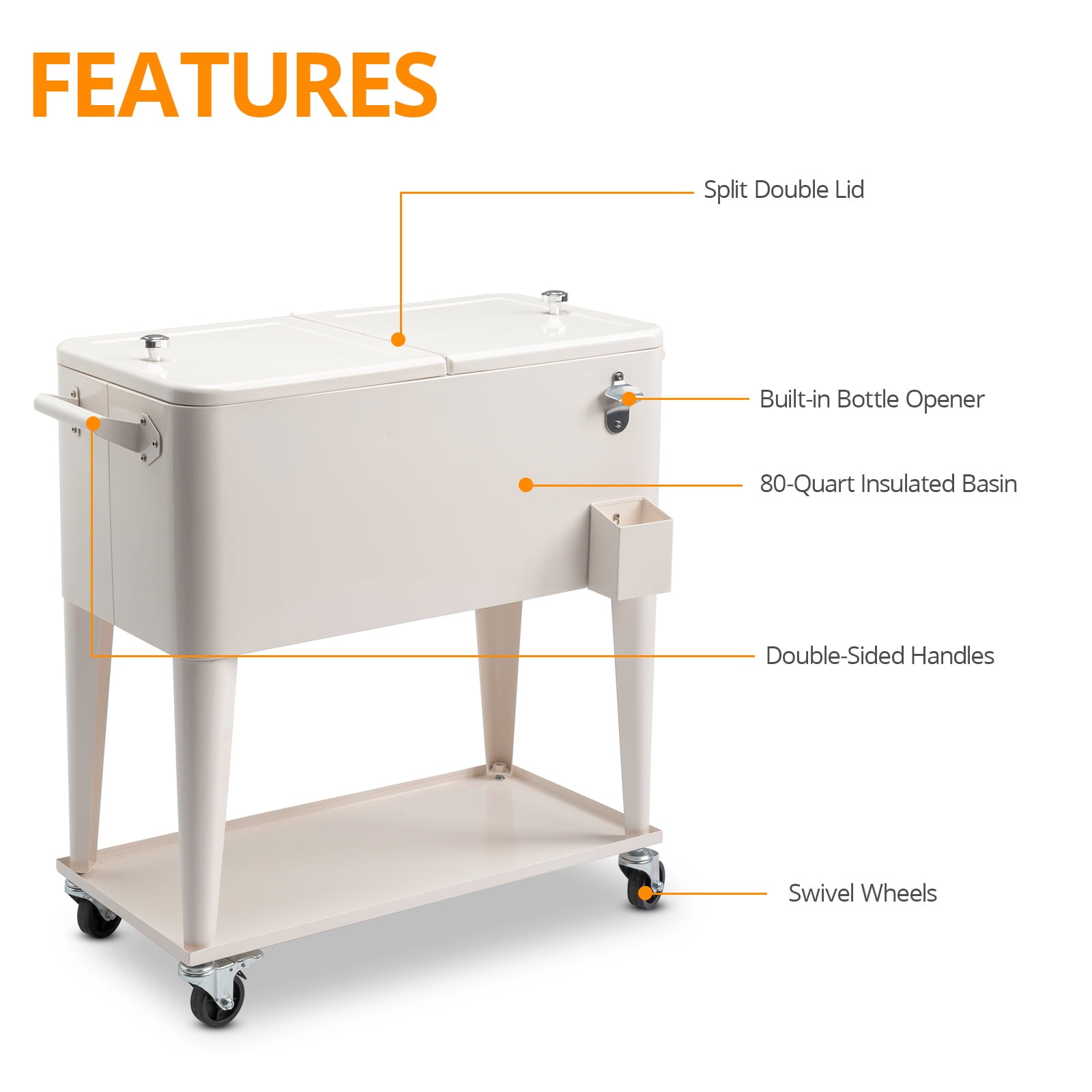 UBesGoo Patio Cooler Cart Keep Your Beverages Cold and Refreshing with this Convenient Rolling Cooler Cart,Rolling Cooler Cart