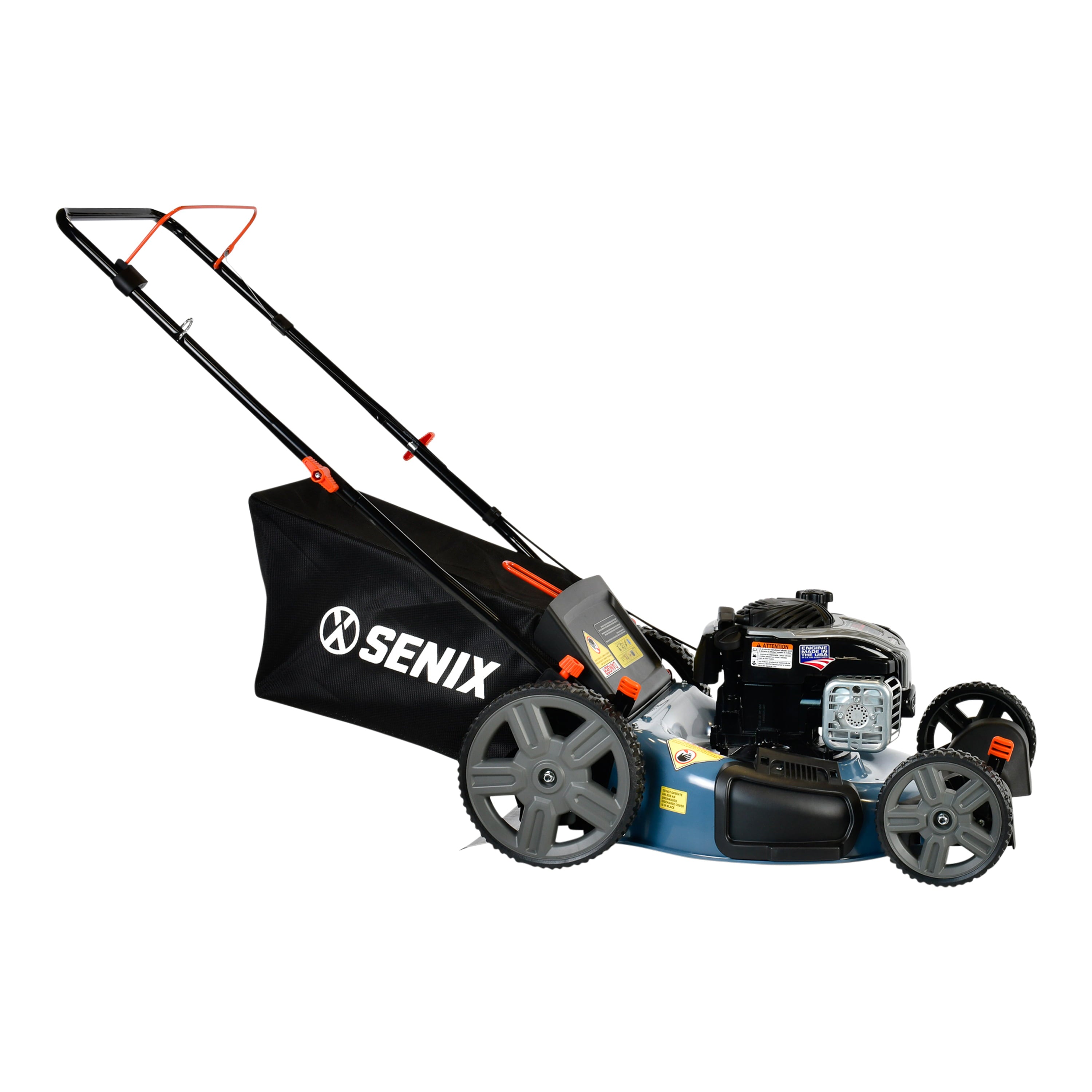 SENIX Gas Lawn Mower, 21-Inch, 140 cc 4-Cycle Briggs & Stratton Engine, 3-In-1 Push Lawnmower, 6-Position Height Adjustment with 11-Inch Rear Wheels, LSPG-M7, Blue