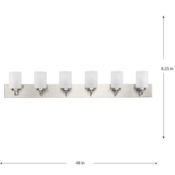 Merry Collection 48 in. 6-Light Brushed Nickel and Etched Glass Transitional Style Bath Vanity Wall Light