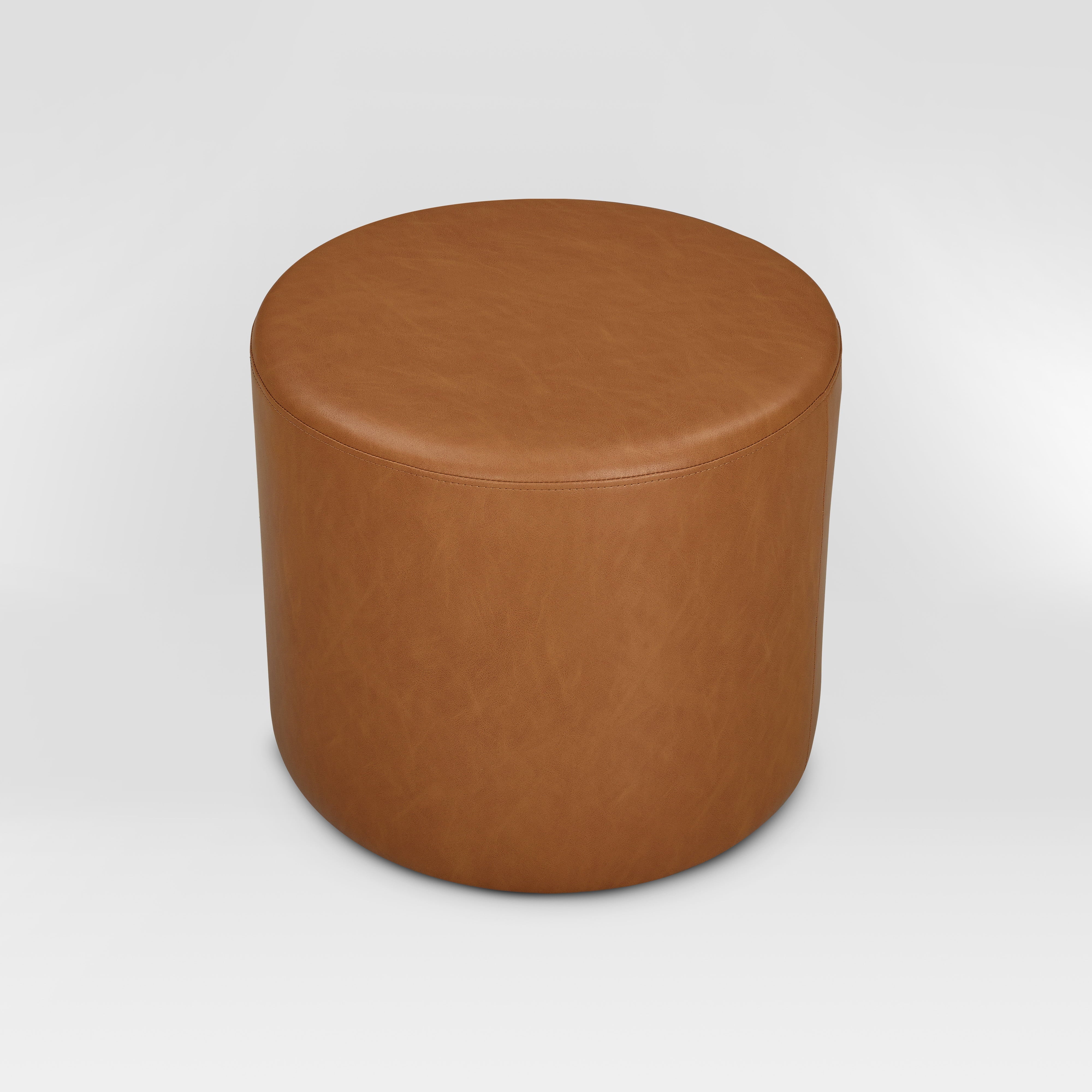 Lifestyle Solutions Warren Round Ottoman, Brown Faux Leather