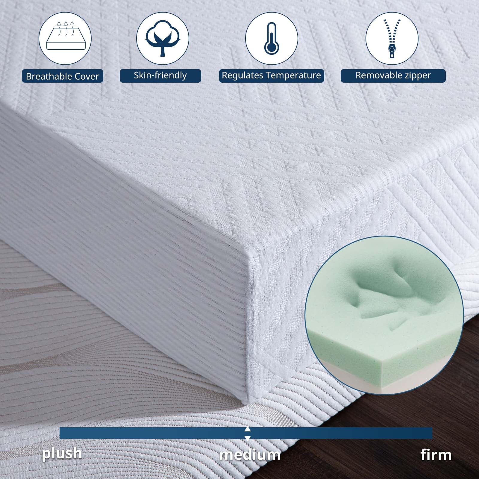 Inch Memory Foam Mattress Green Tea Mattress Medium Firm,Twin