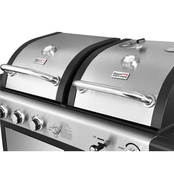 3-Burner Propane Gas and Charcoal Combo Grill in Black with Grill Cover