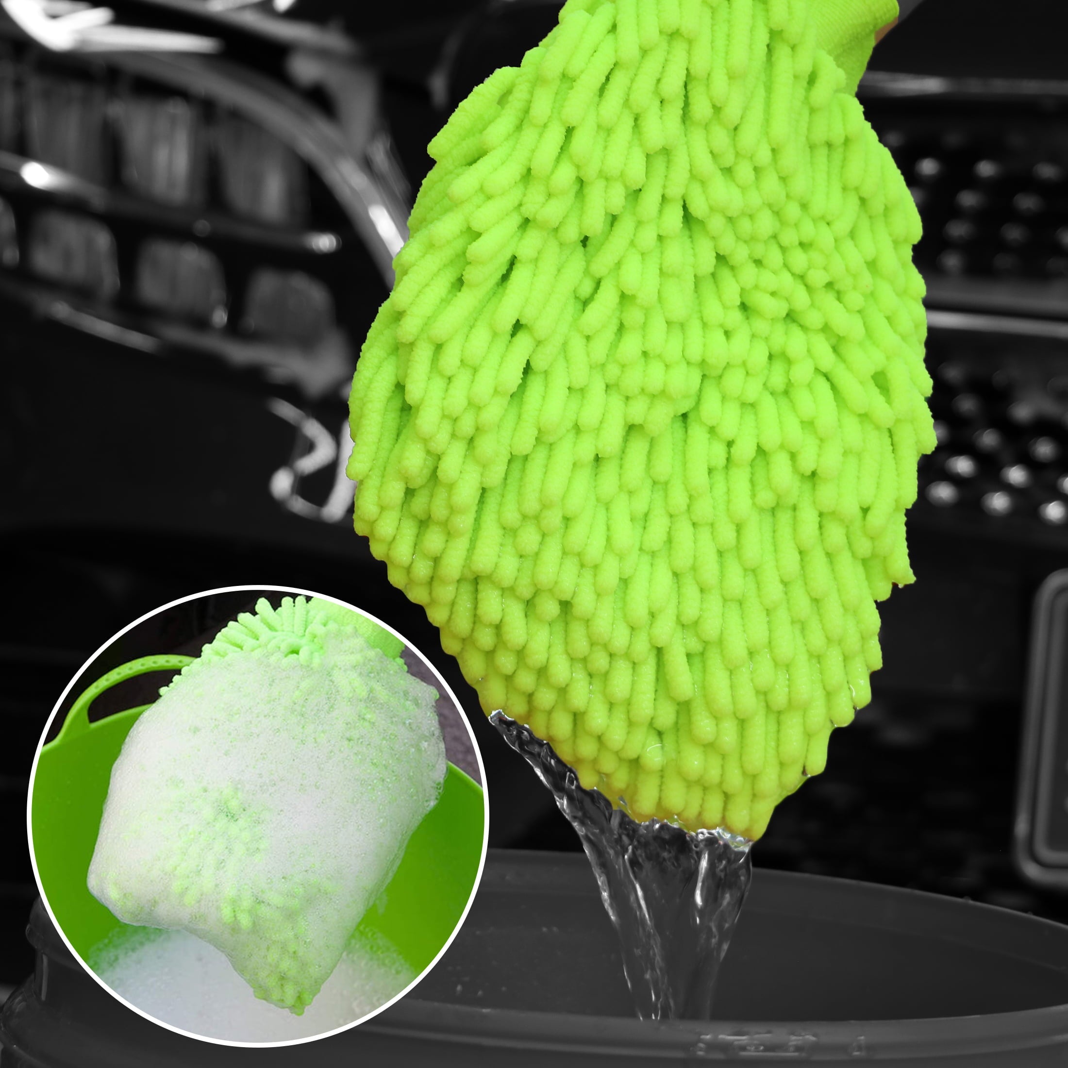 2Pcs Chenille Microfiber Premium Car Wash Mitt Scratch-Free Auto Wash Mitt
