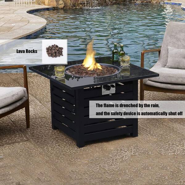 Metal Square 40,000 BTU Auto-Ignition Propane Gas Fire Pit Table in Black