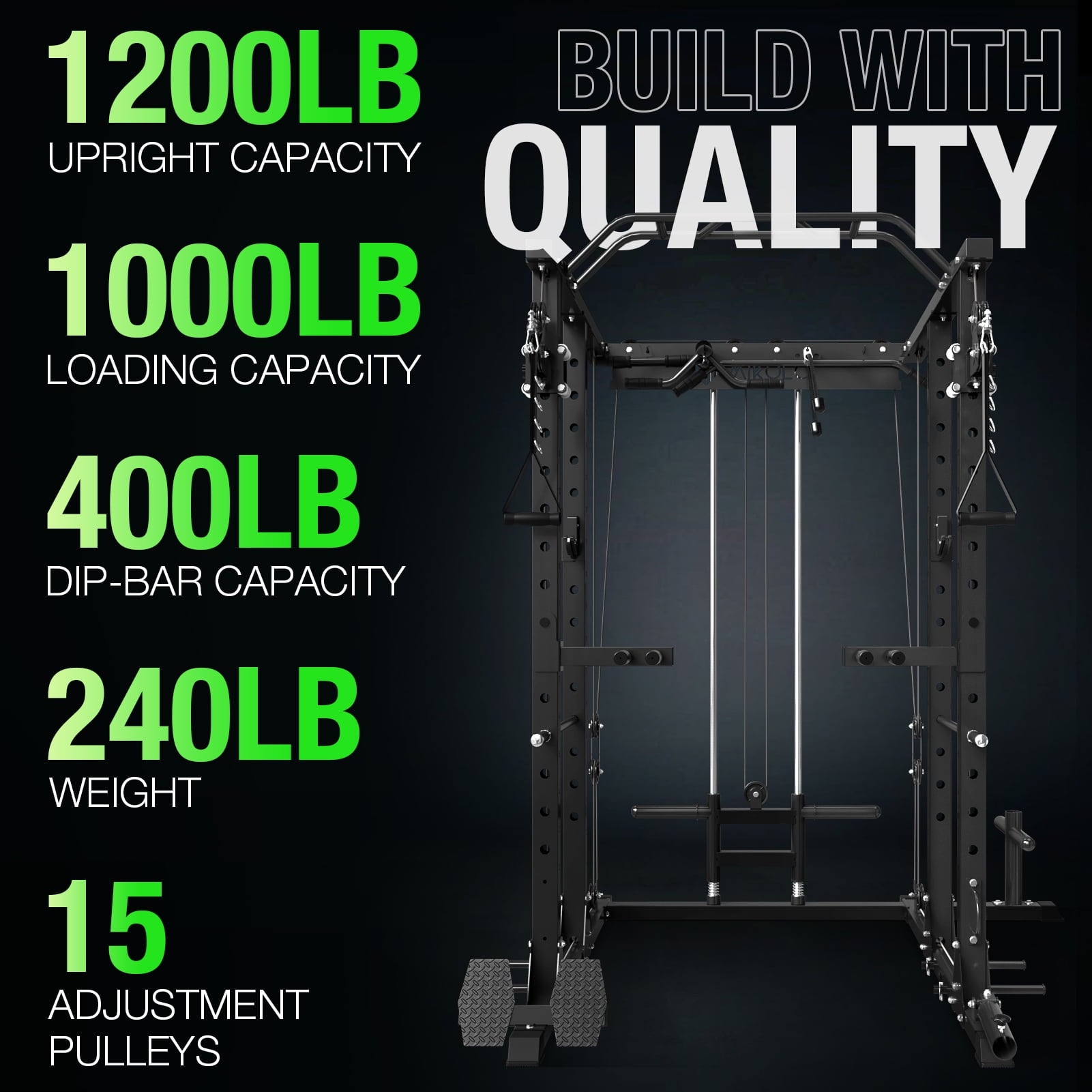 Mikolo Power Rack Cage, 1500 lbs Weight Rack with Cable Crossover Machine,Multi-Function Squat Rack with J Hooks,Dip Bars and Landmine for Home Gym (Black)