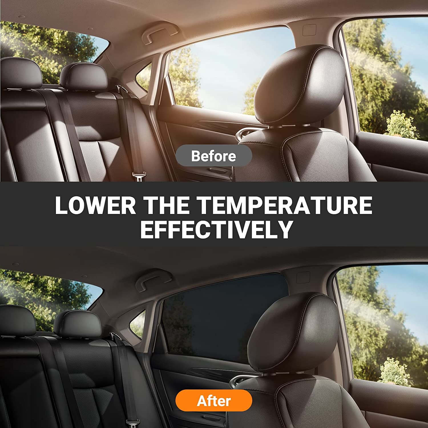 AstroAI Car Window Shade, Rear Stretchable Breathable Mesh Fabric 26.4H x 51.2L, for Most Vehicles (2 Pack, Black)