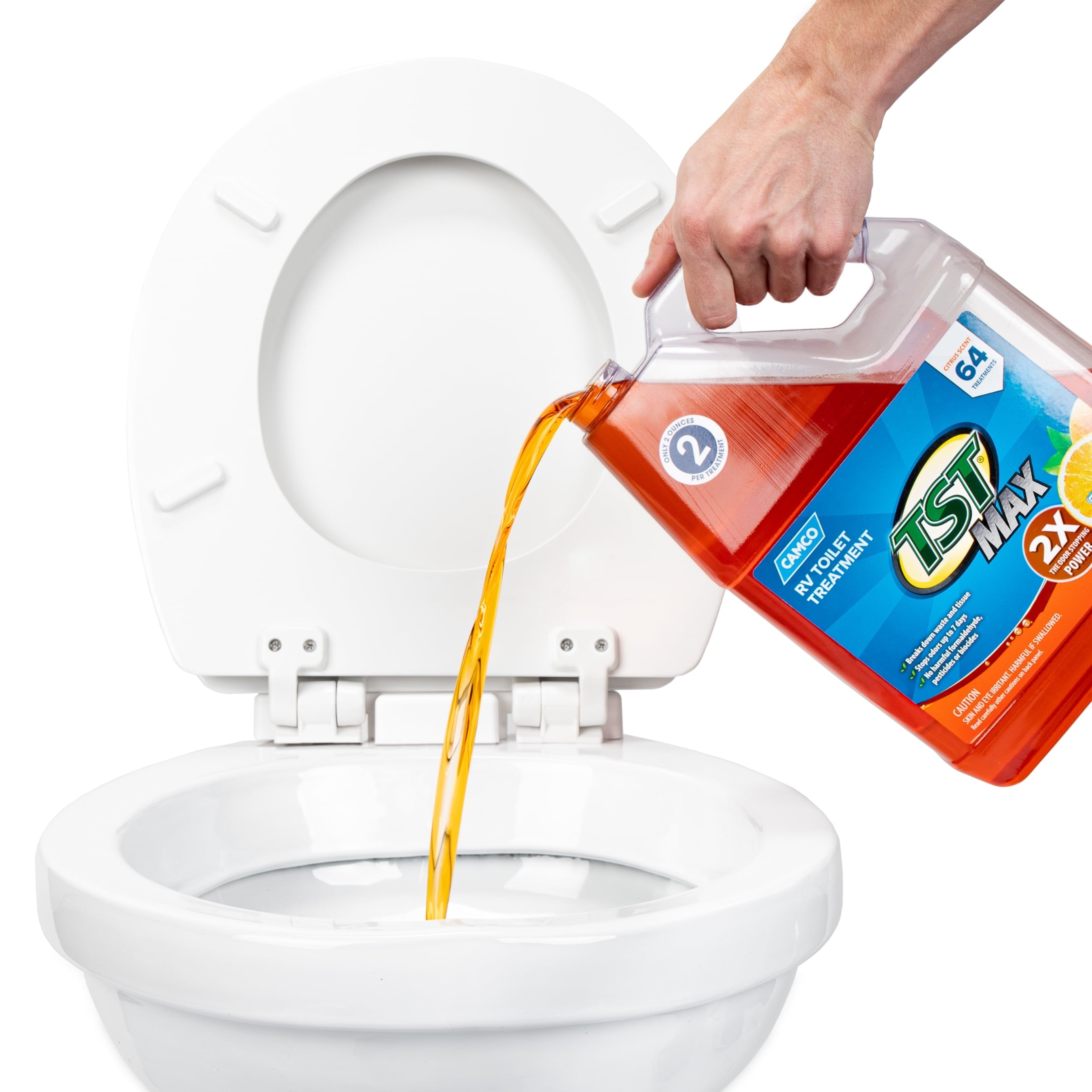 Camco TST MAX RV Toilet Treatment | Features a Biodegradable Septic Safe Formula and Orange Citrus Scent |  Ideal for Camping, Boating, and More | 1-Gallon (41197)
